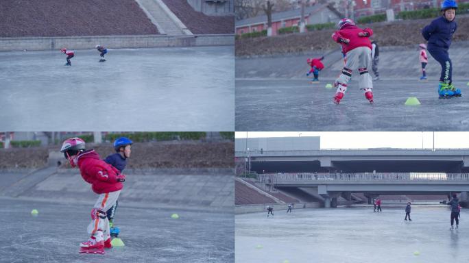 4k永定河溜冰儿童滑冰冬季运动溜冰训练