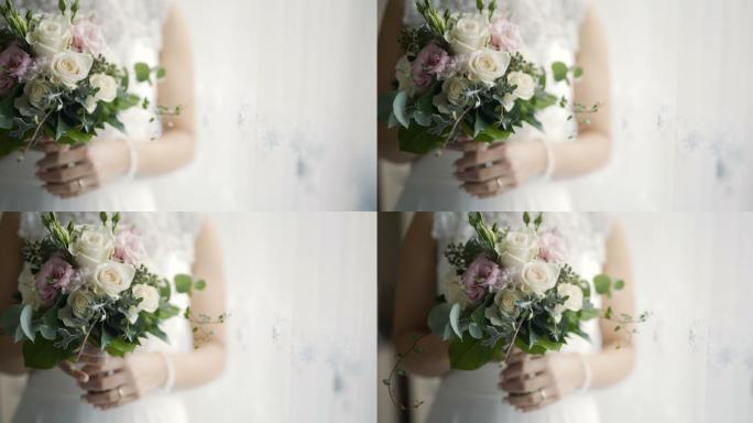 手持鲜花的新娘婚礼布置浪漫现场结婚拍婚纱