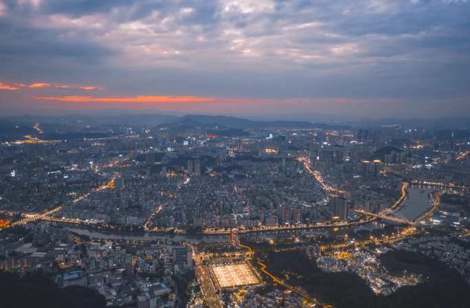 江门夜景大范围航拍延时摄影