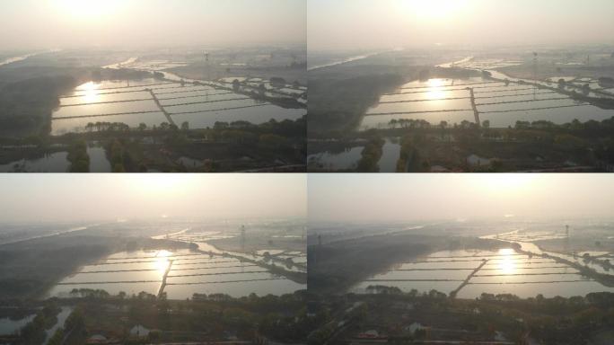 4K原素材-航拍上海农村养鱼塘