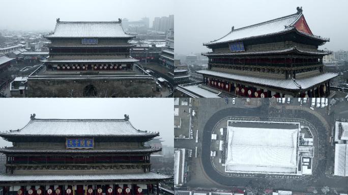 西安疫情西安雪景鼓楼雪景航拍