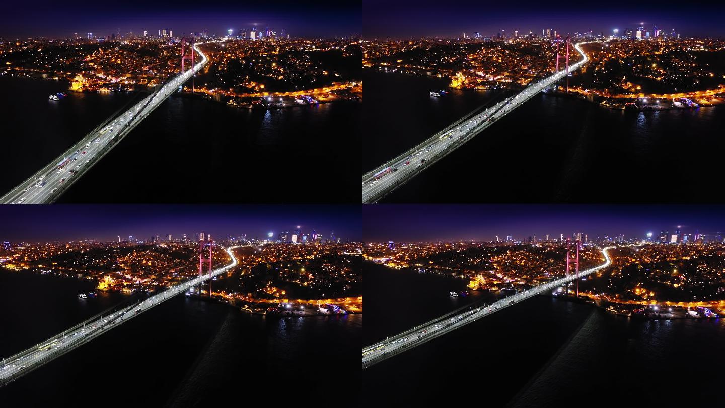 夜间横跨博斯普鲁斯海峡的大桥