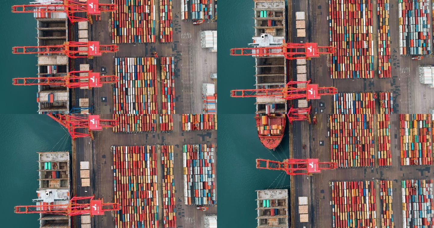 南非德班港集装箱船装载集装箱的鸟瞰图