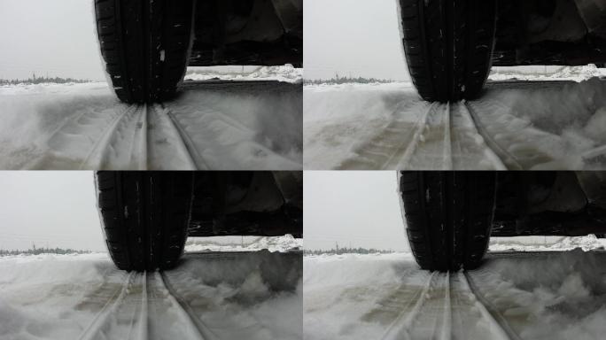 雪地上的车轮慢动作