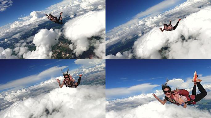 跳伞运动户外高空运动云上跳伞极限运动