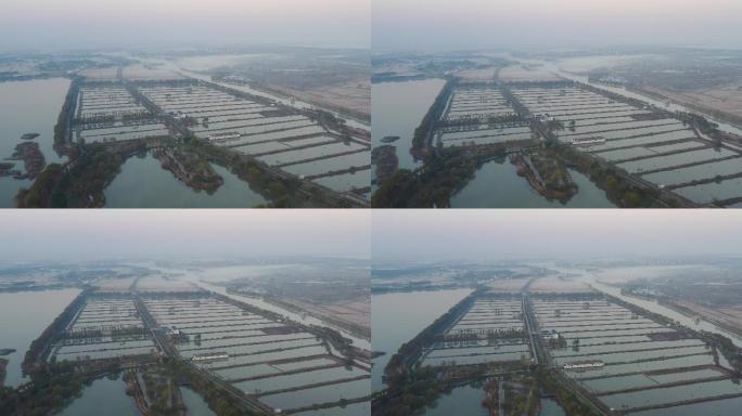 4K原素材-航拍上海农村养鱼塘