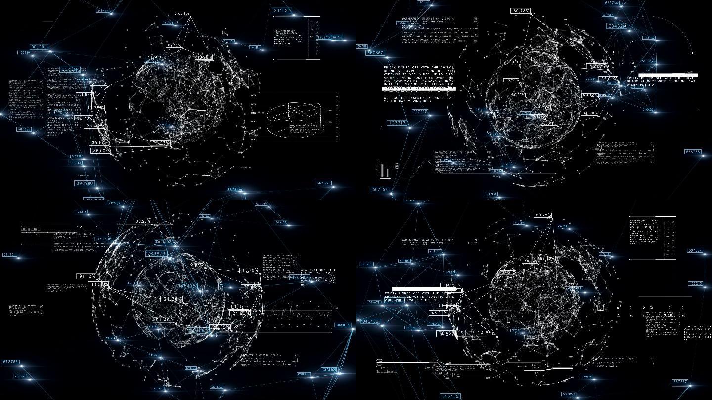 数字在空间中旋转的全球商业网络。