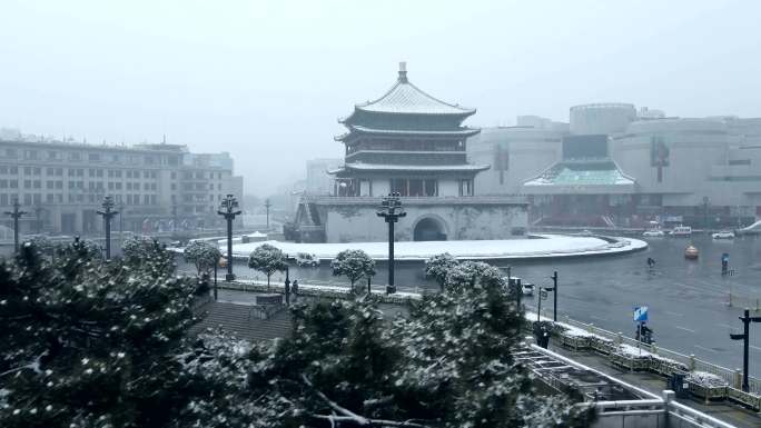 西安雪景航拍