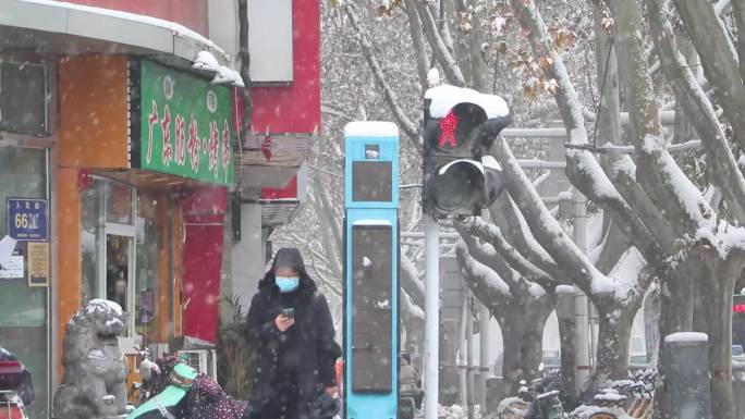 城市下雪雪景