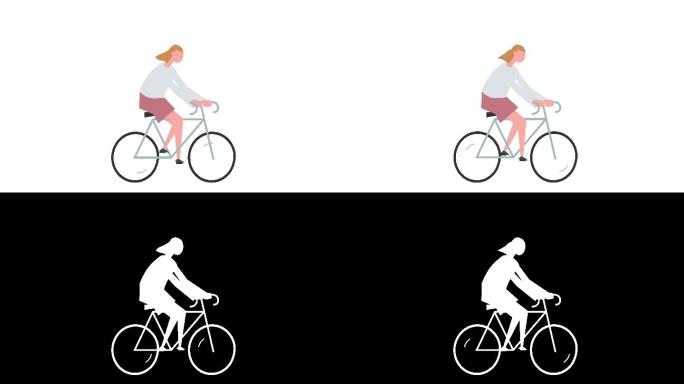 平面卡通彩色女孩骑自行车动画