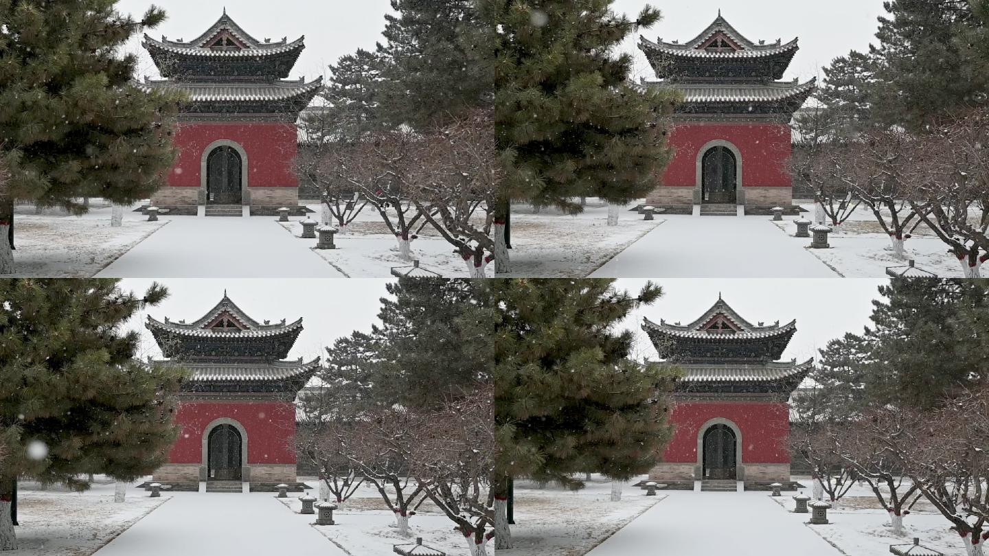 大同文庙碑亭冬季雪景HD视频