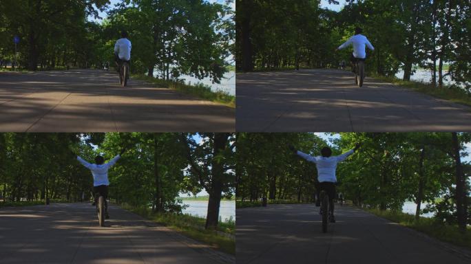 放松的男子户外骑行自行车运动