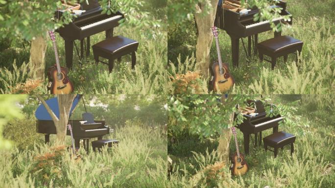 户外森林公园钢琴吉他意境