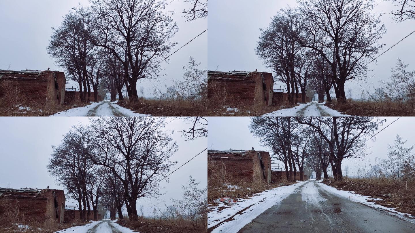 老家冬天雪后的村口