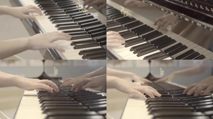女孩弹奏钢琴唯美