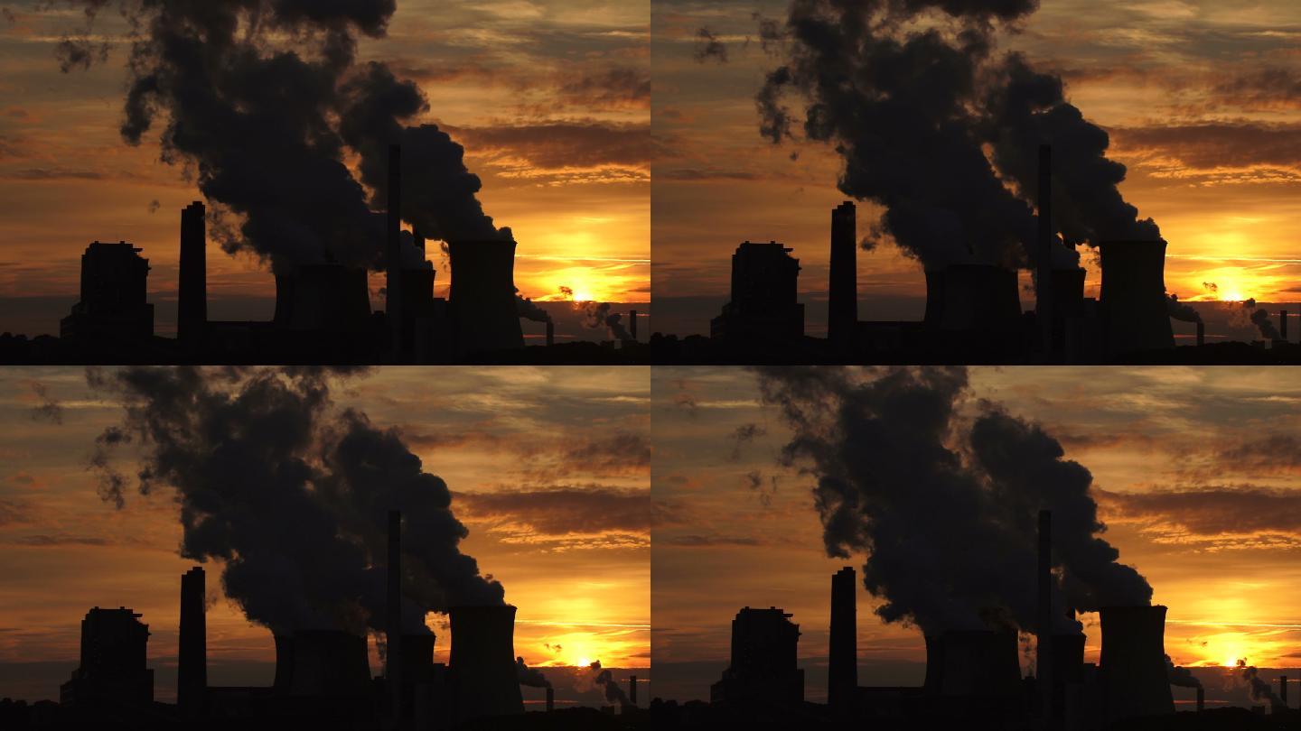 燃煤电厂航拍烟囱环保工厂全球变暖工业