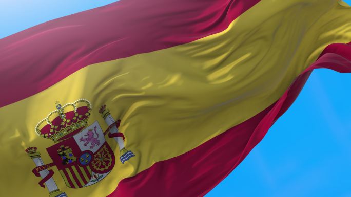 西班牙国旗在蓝色背景中挥舞