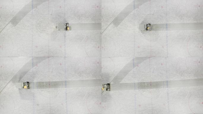 用于清洁和光滑冰场表面的冰重铺机鸟瞰图