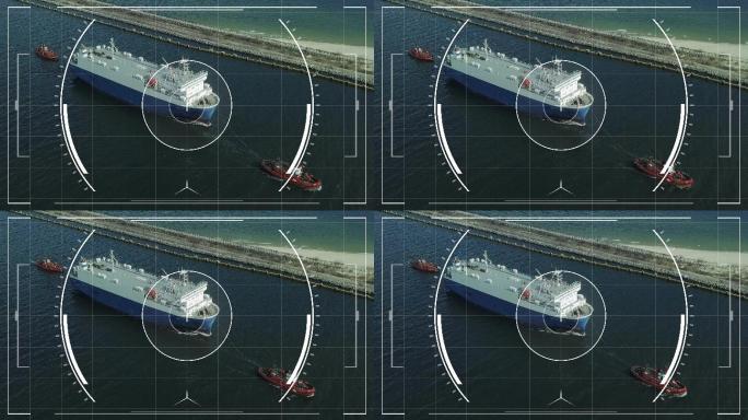 拖船进入港口码头的空中无人机视觉