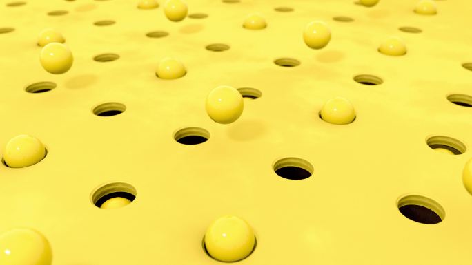 抽象3d形状黄色小球在不同孔中飞行