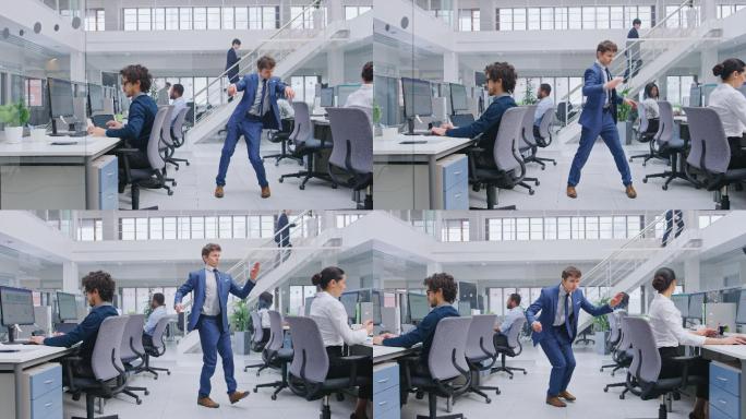 商人在办公室跳舞机械舞办公区搞笑男