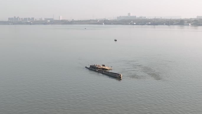 长江上的沉船，破旧沉船，航拍素材