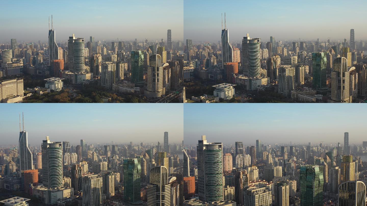 4K原素材-航拍上海人民广场商圈城市全景
