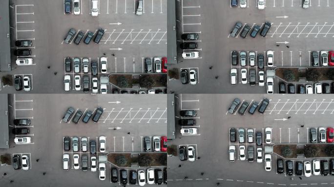 繁忙停车场的俯视图