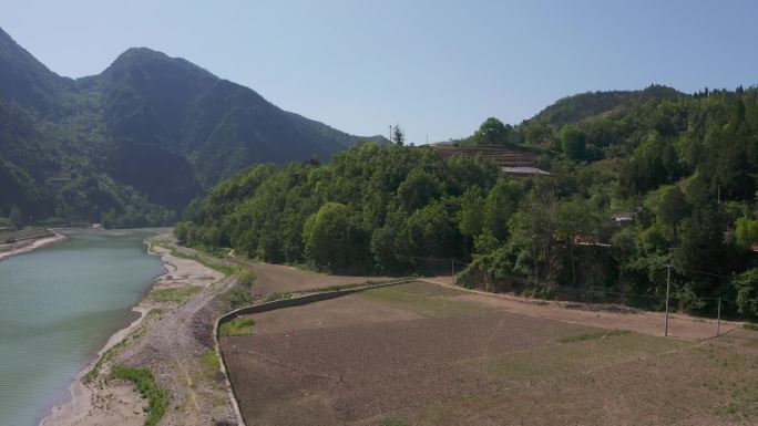 河流洛河航拍湿地周边青山绿水树林林木1