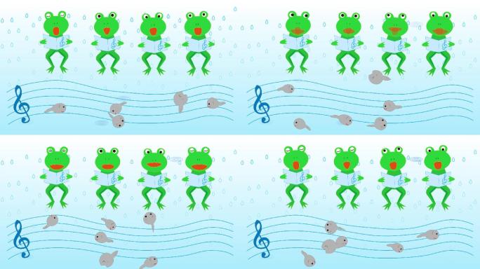 青蛙在雨中唱歌玩耍。