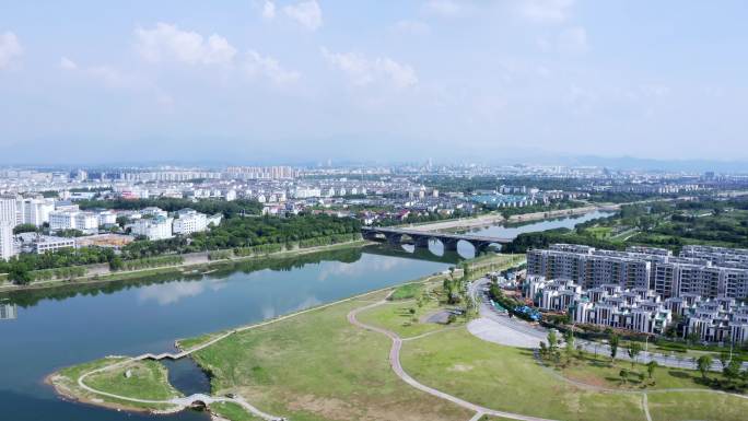 航拍衢州城区现代城市风光