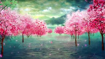 古风古典浪漫唯美桃花林场景古典意境素材