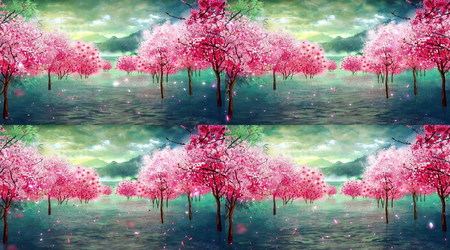 古风古典浪漫唯美桃花林场景古典意境