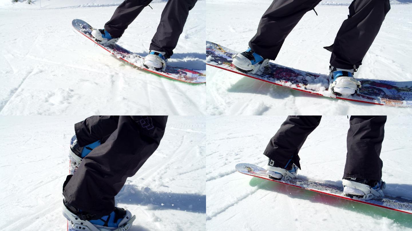慢动作特写：滑雪板运动员表演技巧