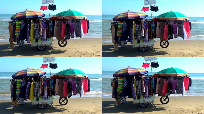 海滩上小贩卖的五颜六色的夏装