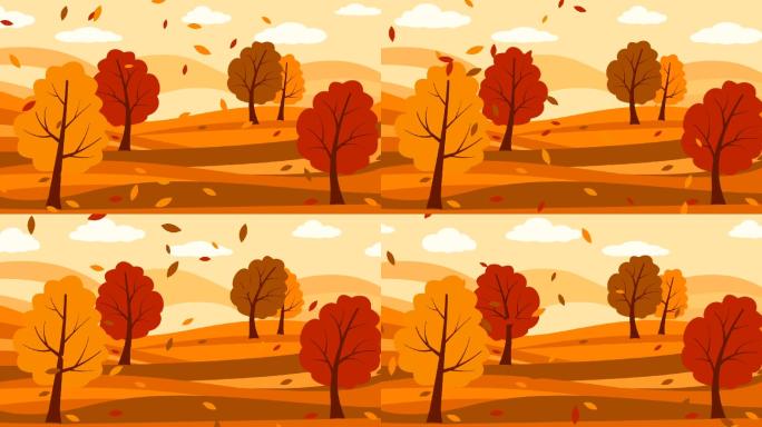 云朵和落叶构成的秋天景观