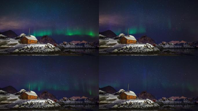 挪威诺德兰洛弗敦群岛峡湾上空北极光的时间