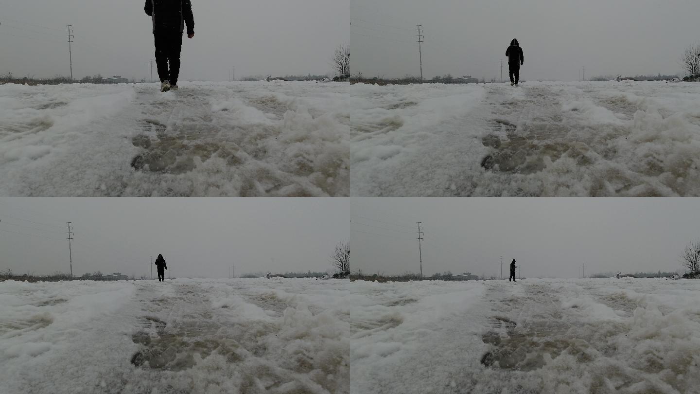 雪地上脚步行走