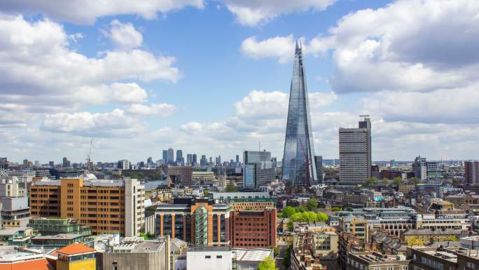 英国伦敦时间推移繁华建筑群大气全景空镜