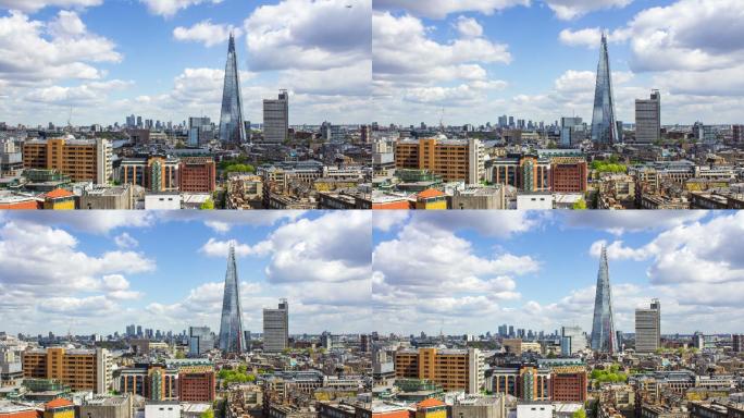 英国伦敦时间推移繁华建筑群大气全景空镜