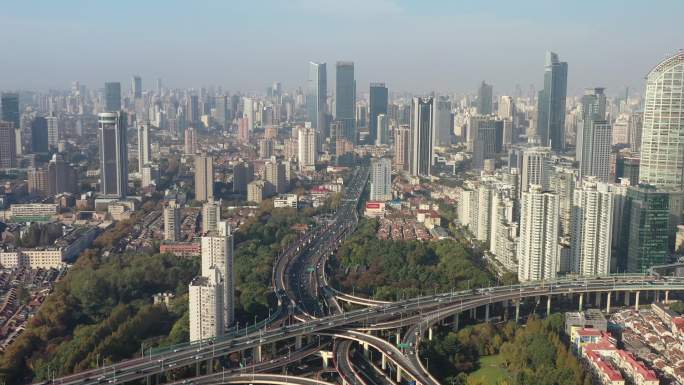 4K原素材-航拍上海城市道路交通