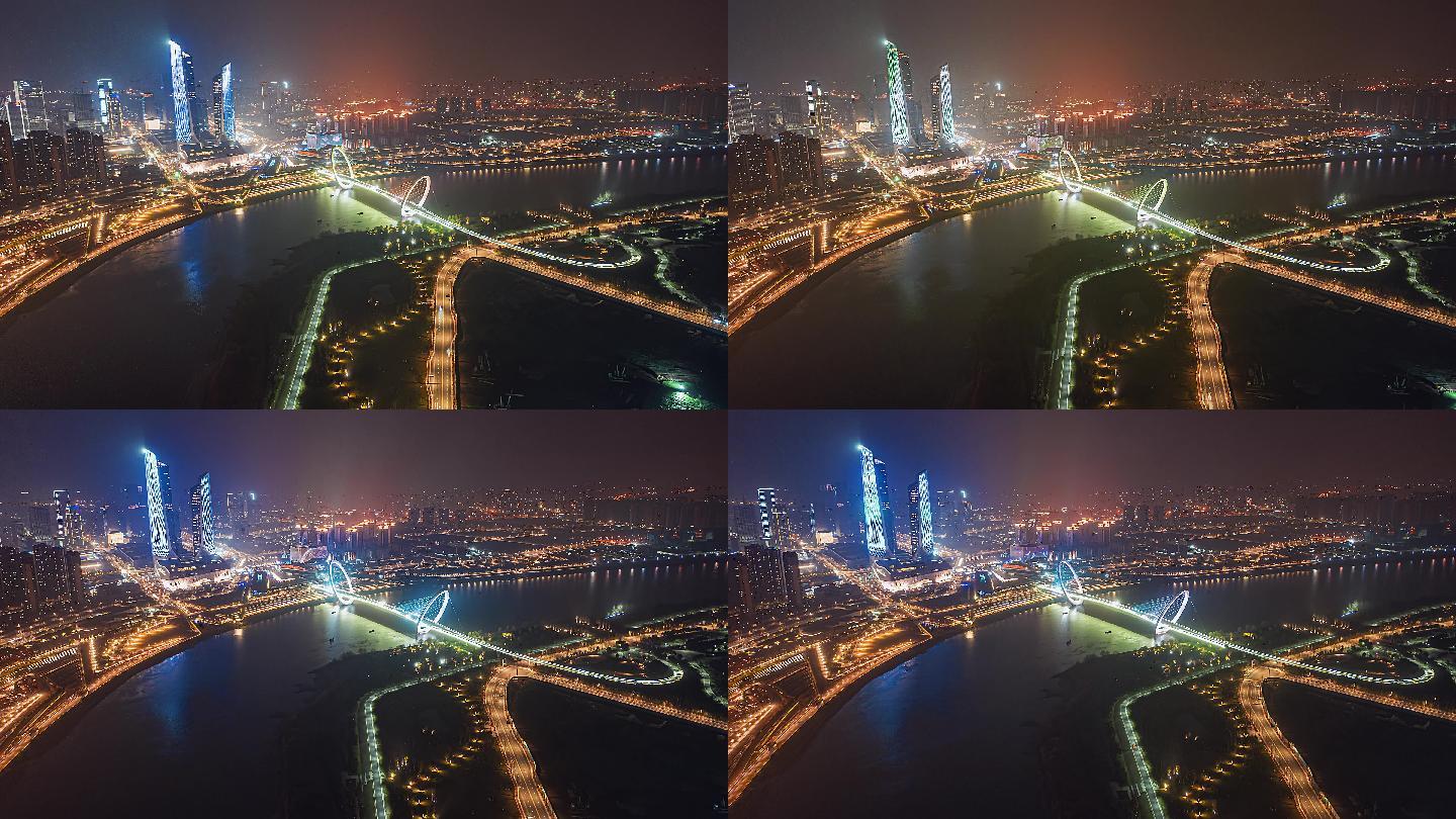 4K南京南京眼夜景航拍延时摄影