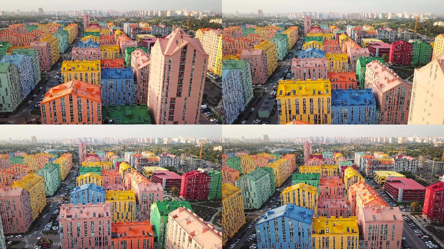 乌克兰基辅彩色房屋区鸟瞰图。