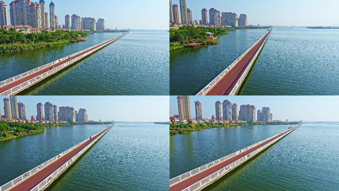 航拍厦门集美海上自行车道