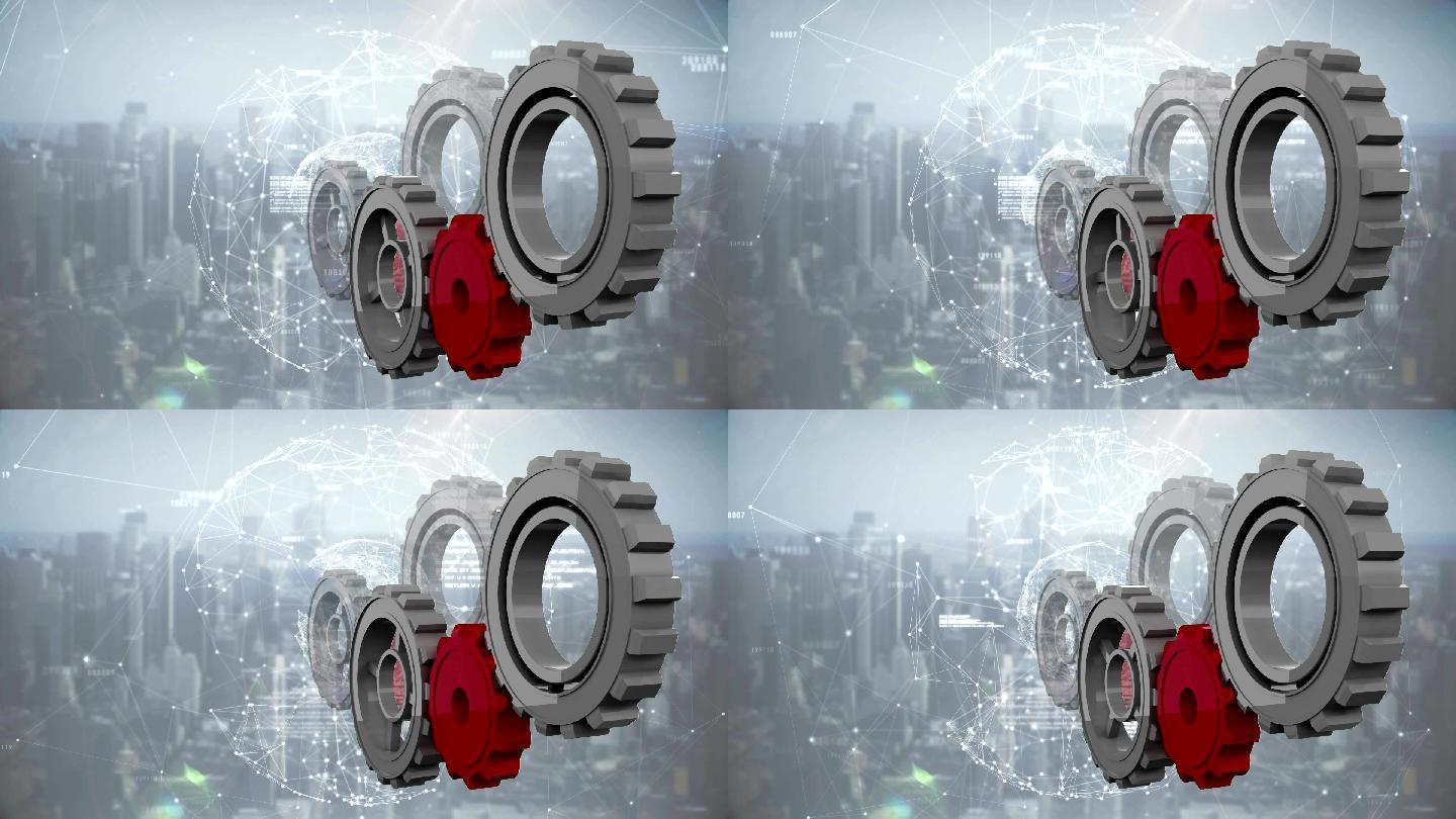 灰色和红色齿轮动力传动机械零部件