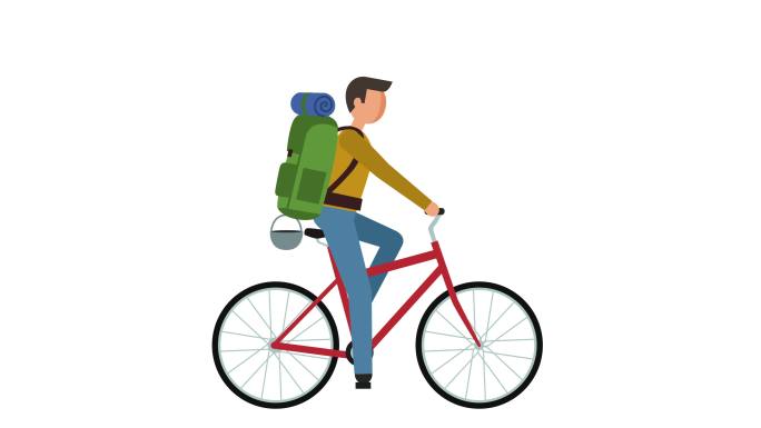 男子骑自行车旅行角色平面动画