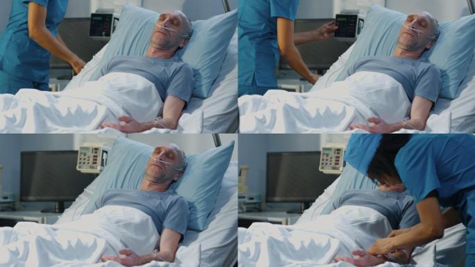 躺在病床上的男人ICU病危急救抢救