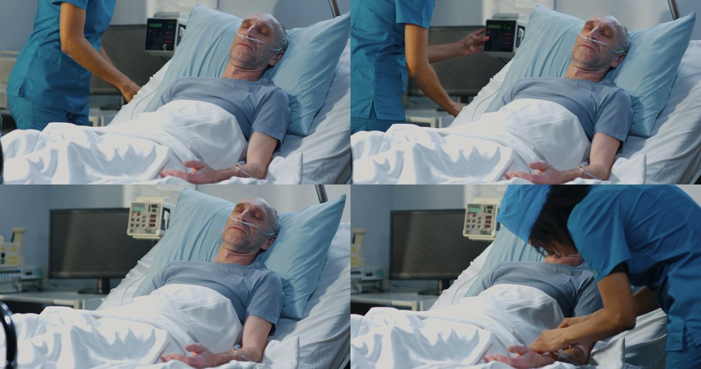 躺在病床上的男人ICU病危急救抢救