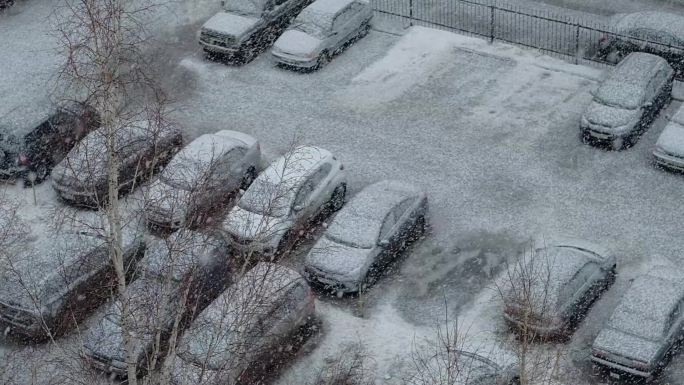 汽车表面覆盖着大雪。