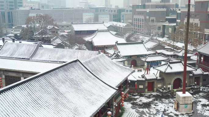 航拍天津雪景古文化街